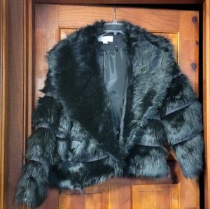 Vintage Badgley Mischka 1X black faux fur coat.